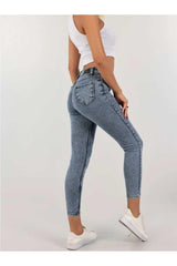 High Waist Snow Wash Light Blue Skinny Jeans Trousers - Swordslife