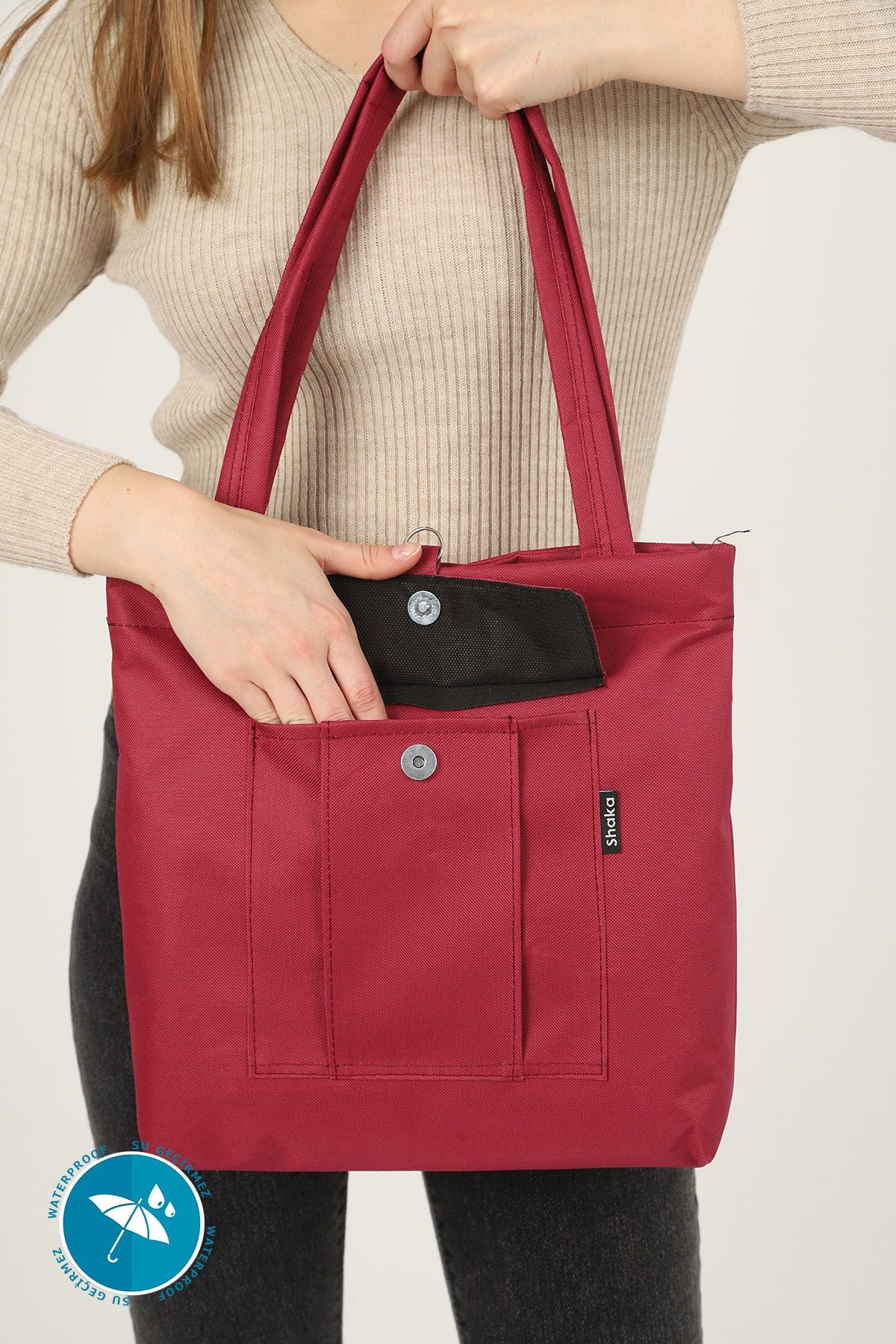 Claret Red U7 2-Compartment Large Volume Waterproof Fabric Women's Sports Daily Arm and Shoulder Bag B:35 E:35