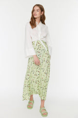 Green Floral Patterned High Waist Knitted Skirt TCTSS22EE0006 - Swordslife