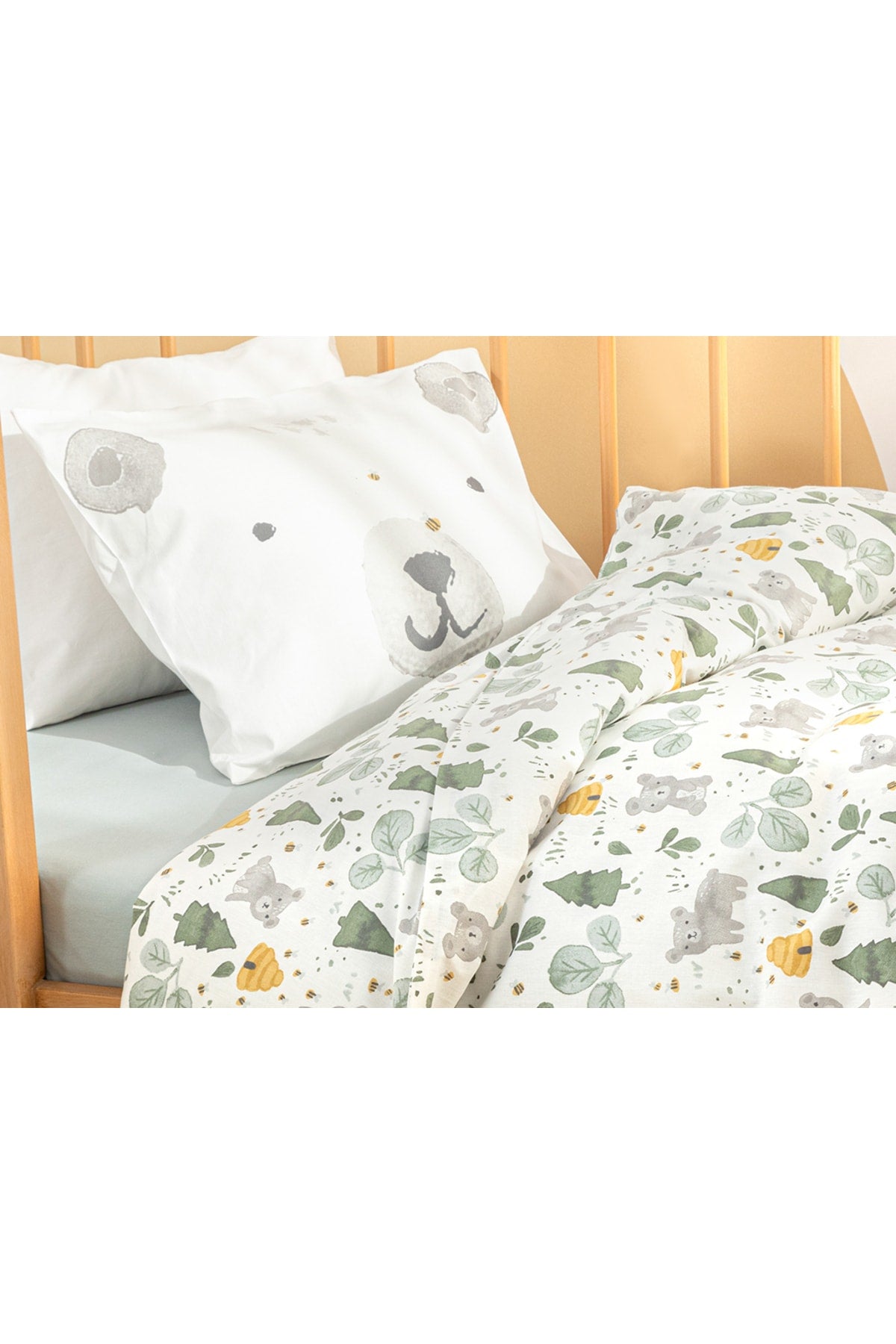 Honey Bear Cotton Baby Duvet Cover Set 100X150 Cm Green