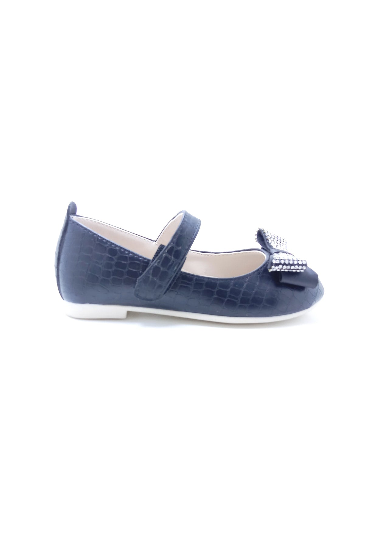Girl'S Stone Bow Black Orthopedic Flats