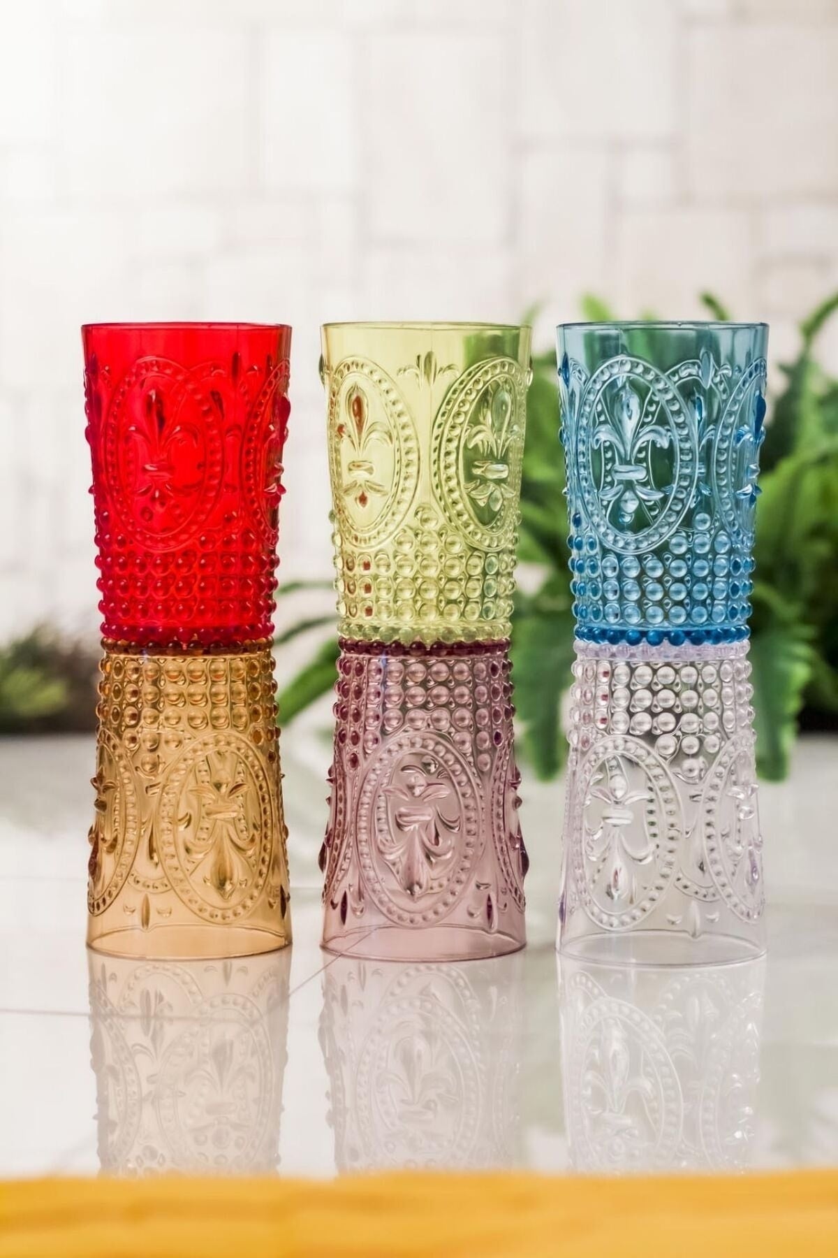 Acrylic Colored 6 Pcs Short Glasses & Water Soft Drink Coffee Side Glasses 400 Ml (Not Glass)