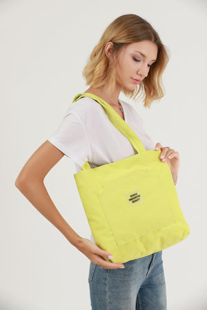 Yellow U22 3-Compartment Front 2 Pocket Detailed Canvas Fabric Daily Women'S Arm And Shoulder Bag B:35 E:35
