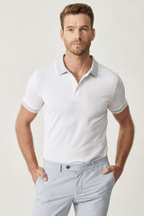  Мужская безусадочная хлопчатобумажная ткань Slim Fit Slim Fit White Roll-Up Polo Neck T-Shirt