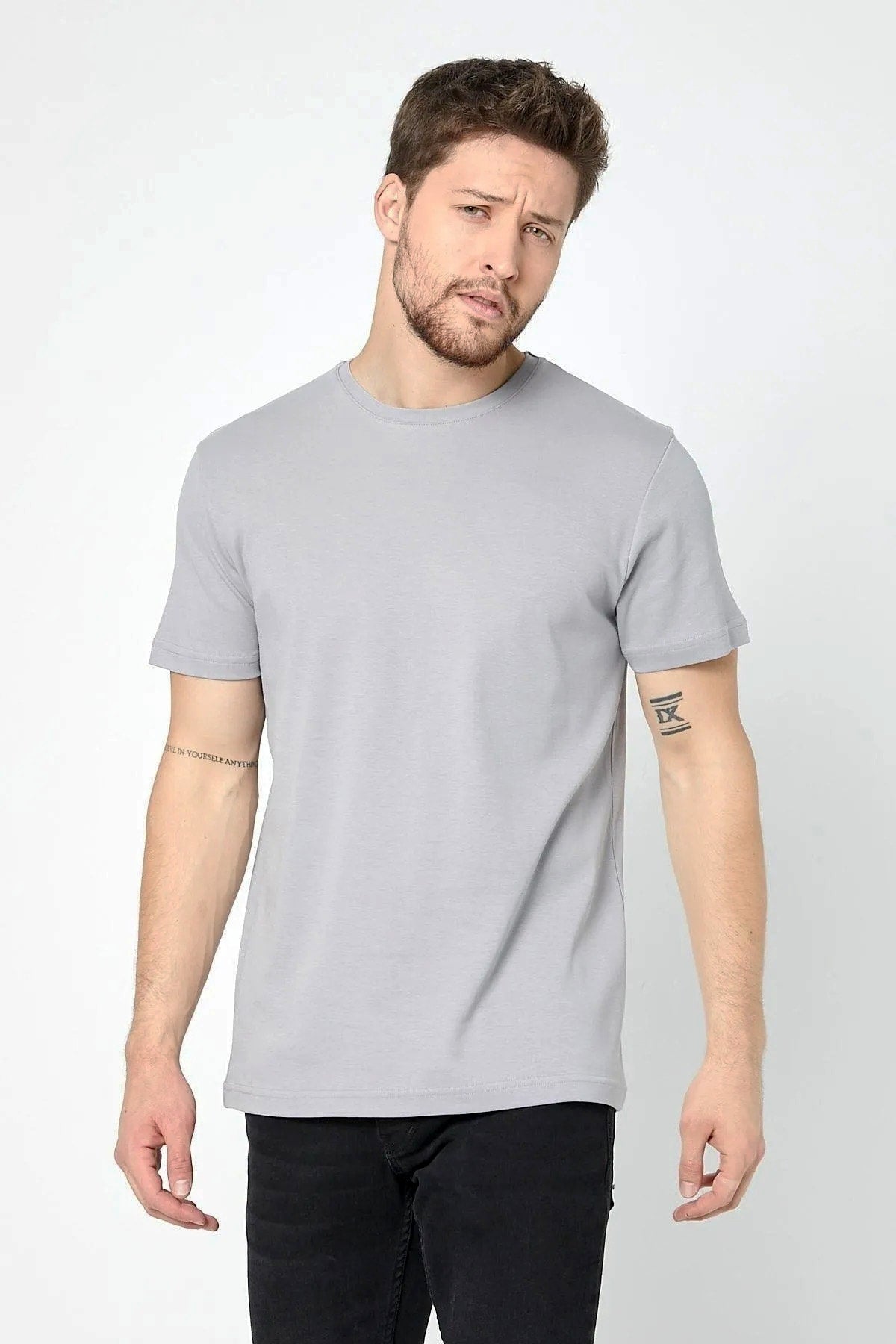 Men's Gray Crew Neck Cotton Short Sleeve T-Shirt