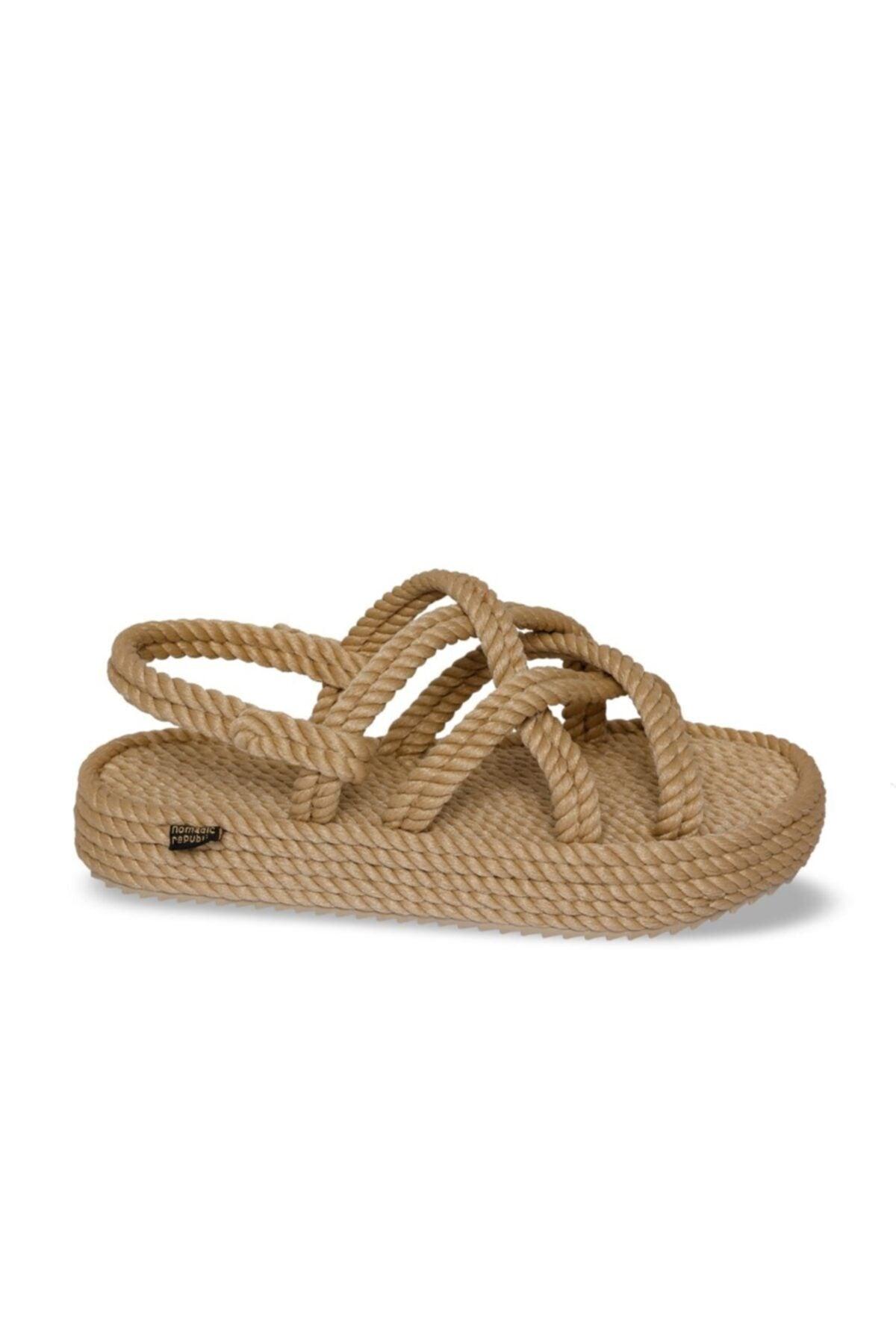 Women's Beige Bodrum Platform Women's Rope Rope Sandals - Swordslife