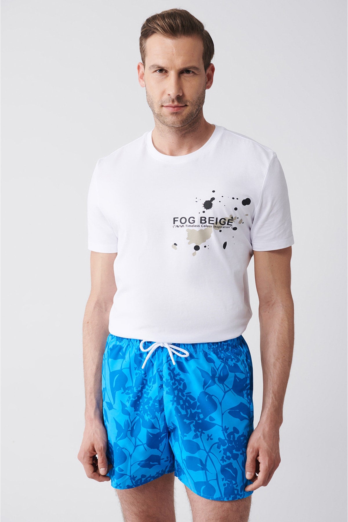 Men'S Green-Blue Quick Dry Printed Standard Size Swimwear Marine Shorts E003802