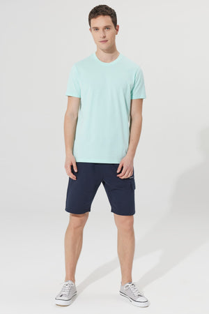 Men'S Mint 100% Cotton Slim Fit Slim Fit Crew Neck Short Sleeved T-Shirt