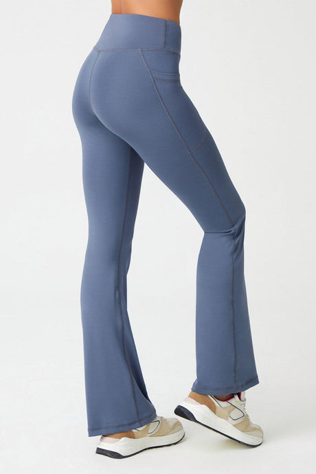Women's Anthracite High Waist Contouring Double Pocket Spanish Leg Leggings Bootcut - Swordslife