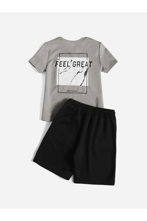 Schwarzes Dare To Start Shorts-Set mit Aufdruck für Mädchen/Jungen
