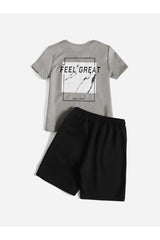 Black Dare To Start Printed Girls/Boys Shorts Set