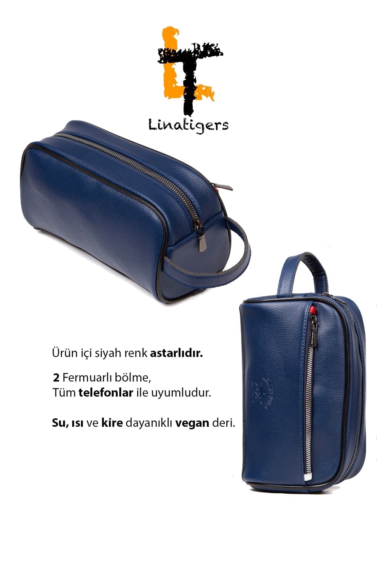Navy Blue Leather Travel Shaving Cosmetic Handbag Portfolio Bag And Wallet Set With Mechanism