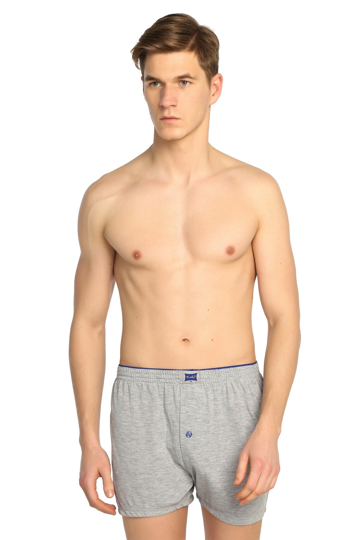 Men'S Gray 6 Pack Combed Buttoned Boxer Elf568T0117Ccm6