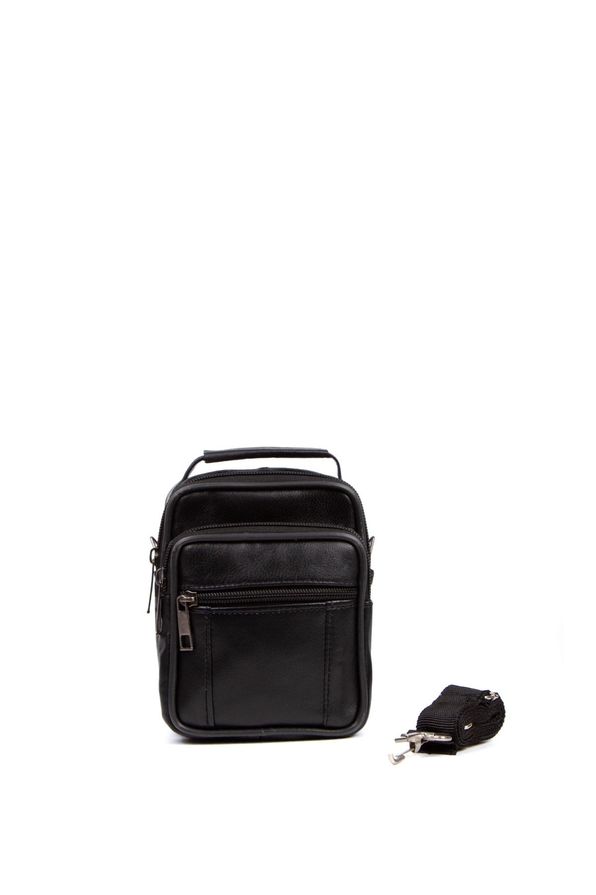 Men'S Genuine Leather Shoulder Strap Hand And Shoulder Bag Black 15-12Cm