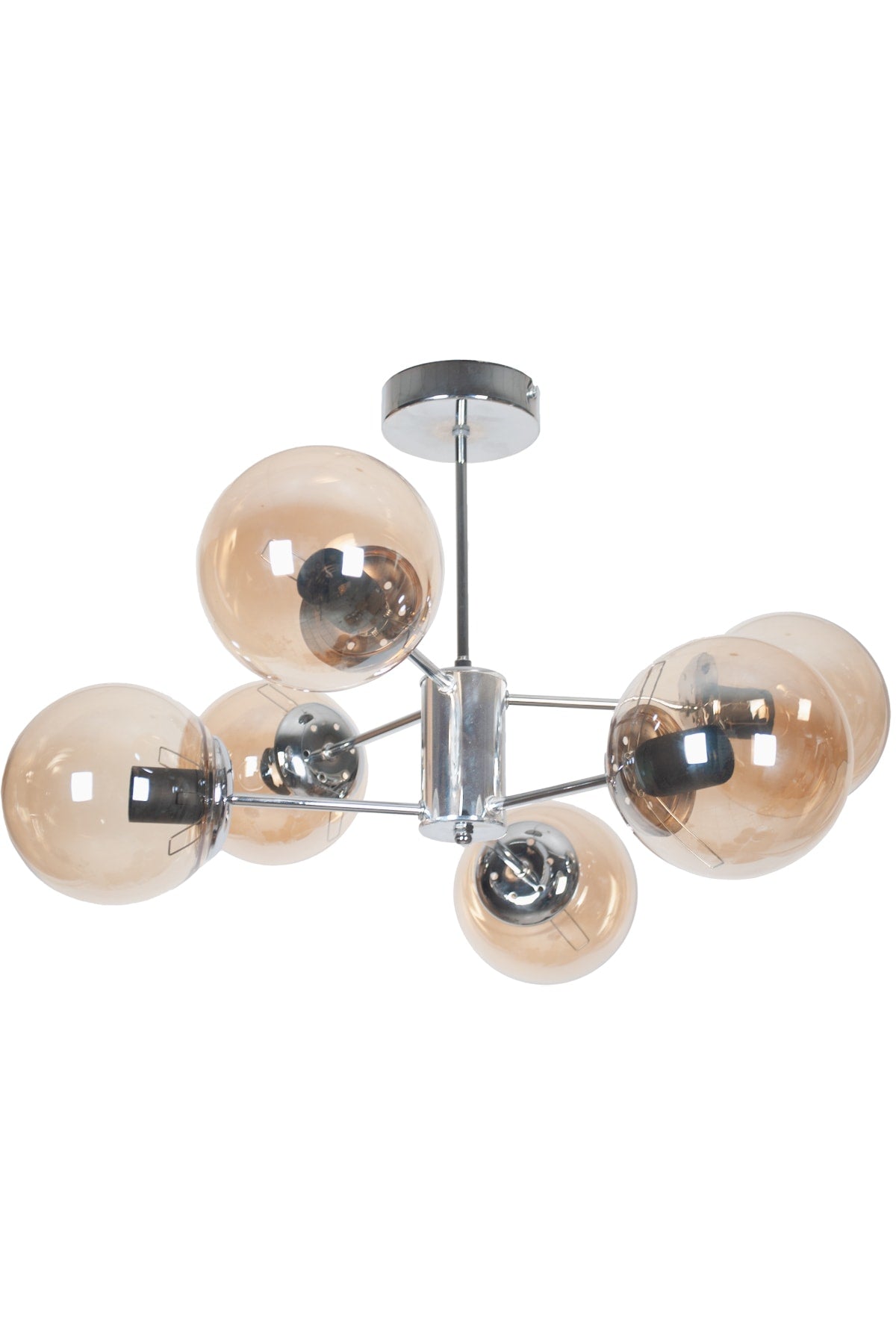 Oscar Modern Luxury Design Chrome Color Case Honey Glass Living Room - Kitchen - Bedroom 6-Piece Chandelier