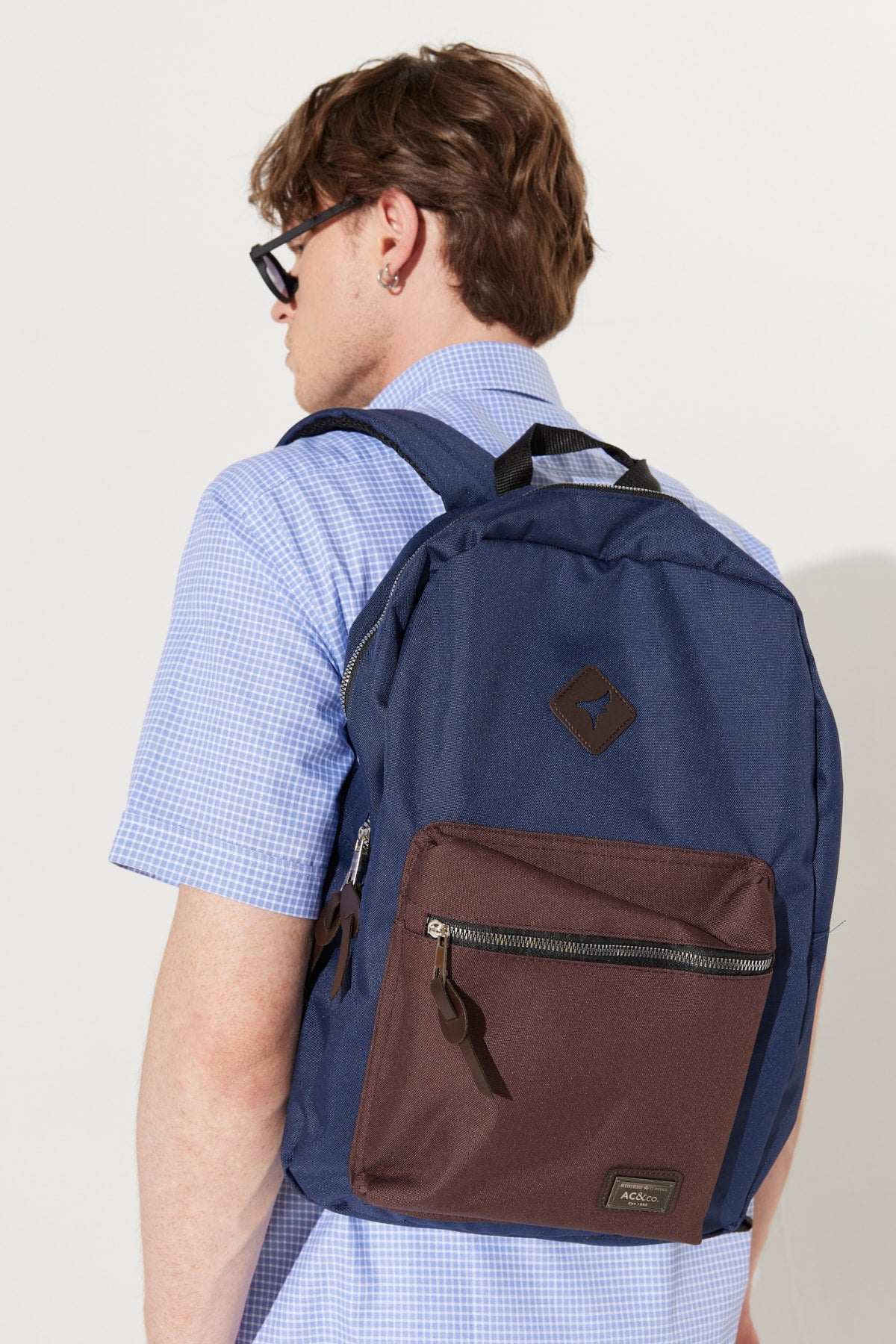 Men's Navy-Brown Logo School-Backpack