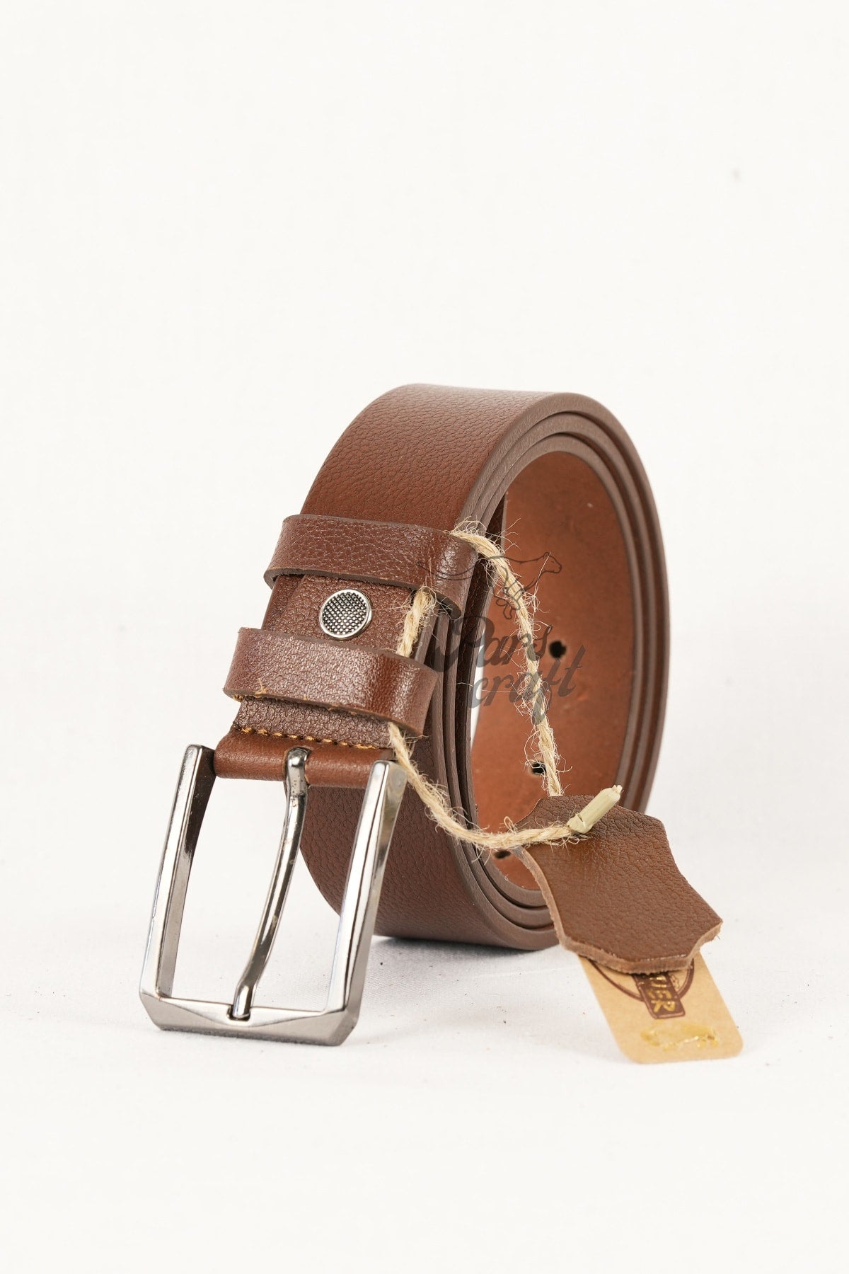 Genuine Buffalo Leather Men'S Belt 3,5 Cm Brown Classic Fabric Trouser Belt
