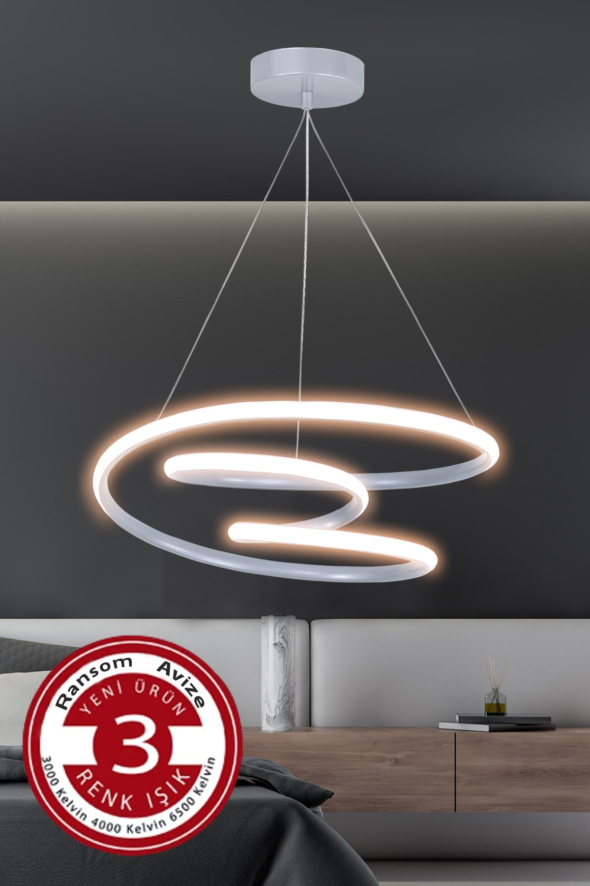 3 Color Modern Pendant Lamp Galaxy Silver Case "Without Remote Control" 3 Color Led Chandelier