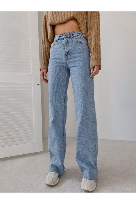 Women's Kaley Blue High Waist Wide Leg Denim Jeans- Loose Trousers - Swordslife