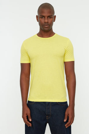 Gelbes Herren Basic Slim Rundhals Kurzarm T-Shirt Tmnss22Ts0270