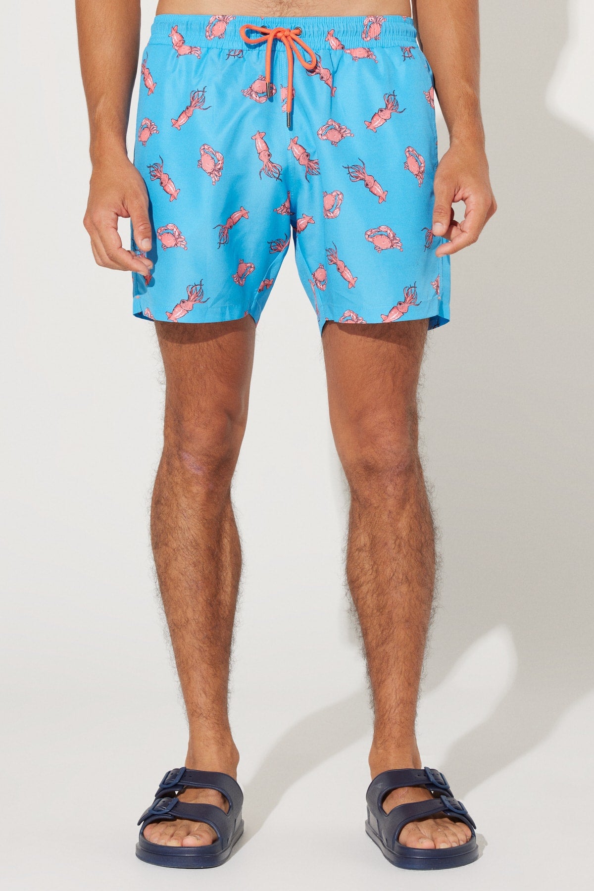 Men'S Turquoise Standard Fit Regular Fit Pocket Quick Dry Patterned Marine Shorts
