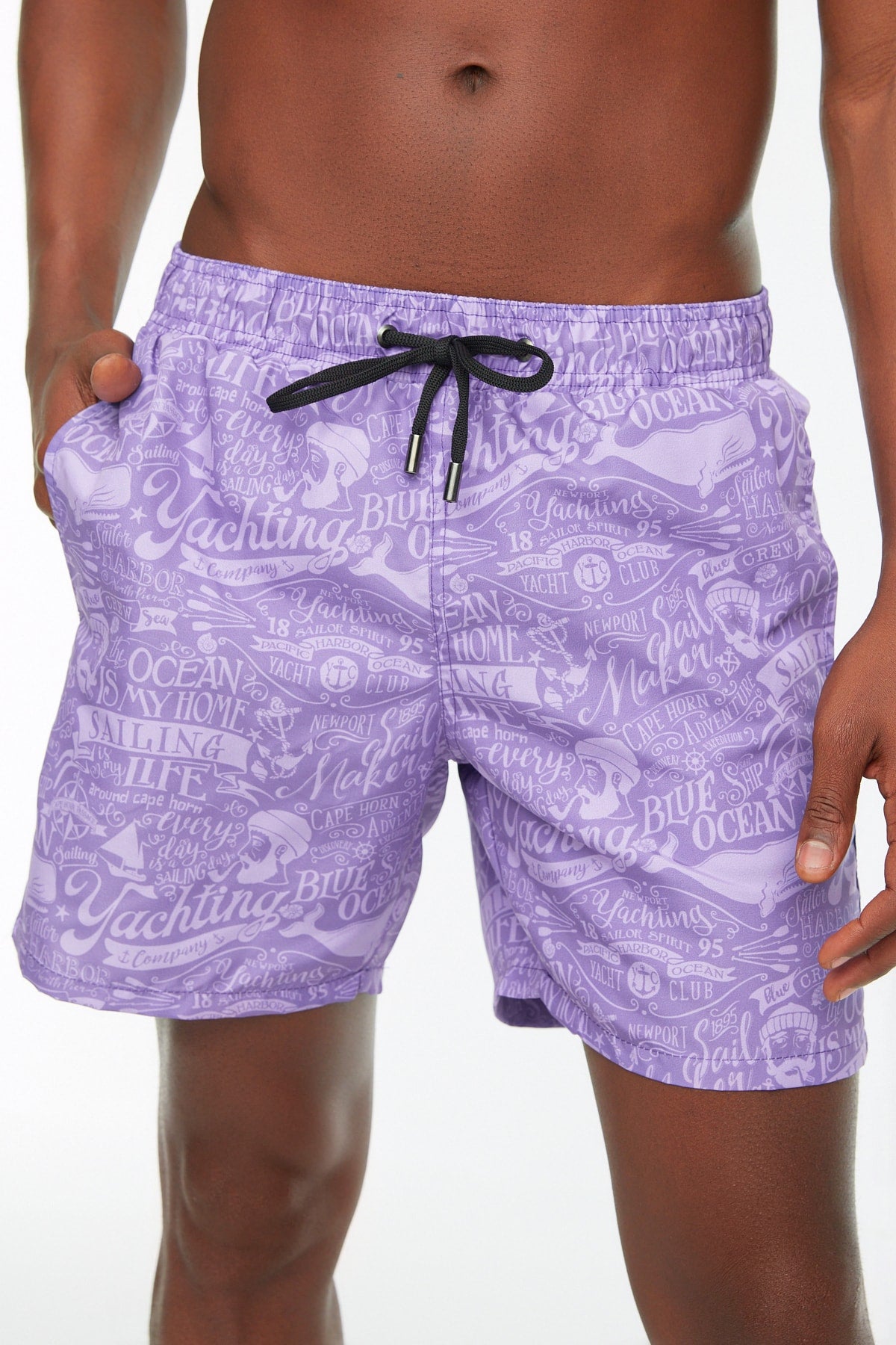 Lila Herren-Badeshorts mit Textaufdruck in Standardgröße Tmnss20Ds0003