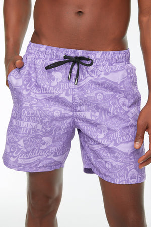 Lila Herren-Badeshorts mit Textaufdruck in Standardgröße Tmnss20Ds0003