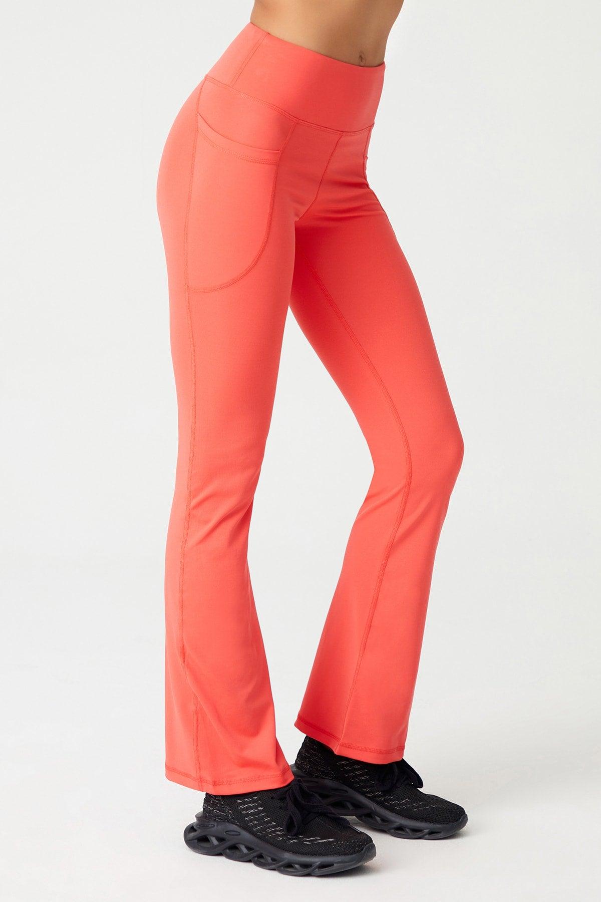 Women's Coral High Waist Slimmer Double Pocket Spanish Leg Leggings Bootcut - Swordslife