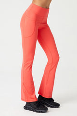 Women's Coral High Waist Slimmer Double Pocket Spanish Leg Leggings Bootcut - Swordslife