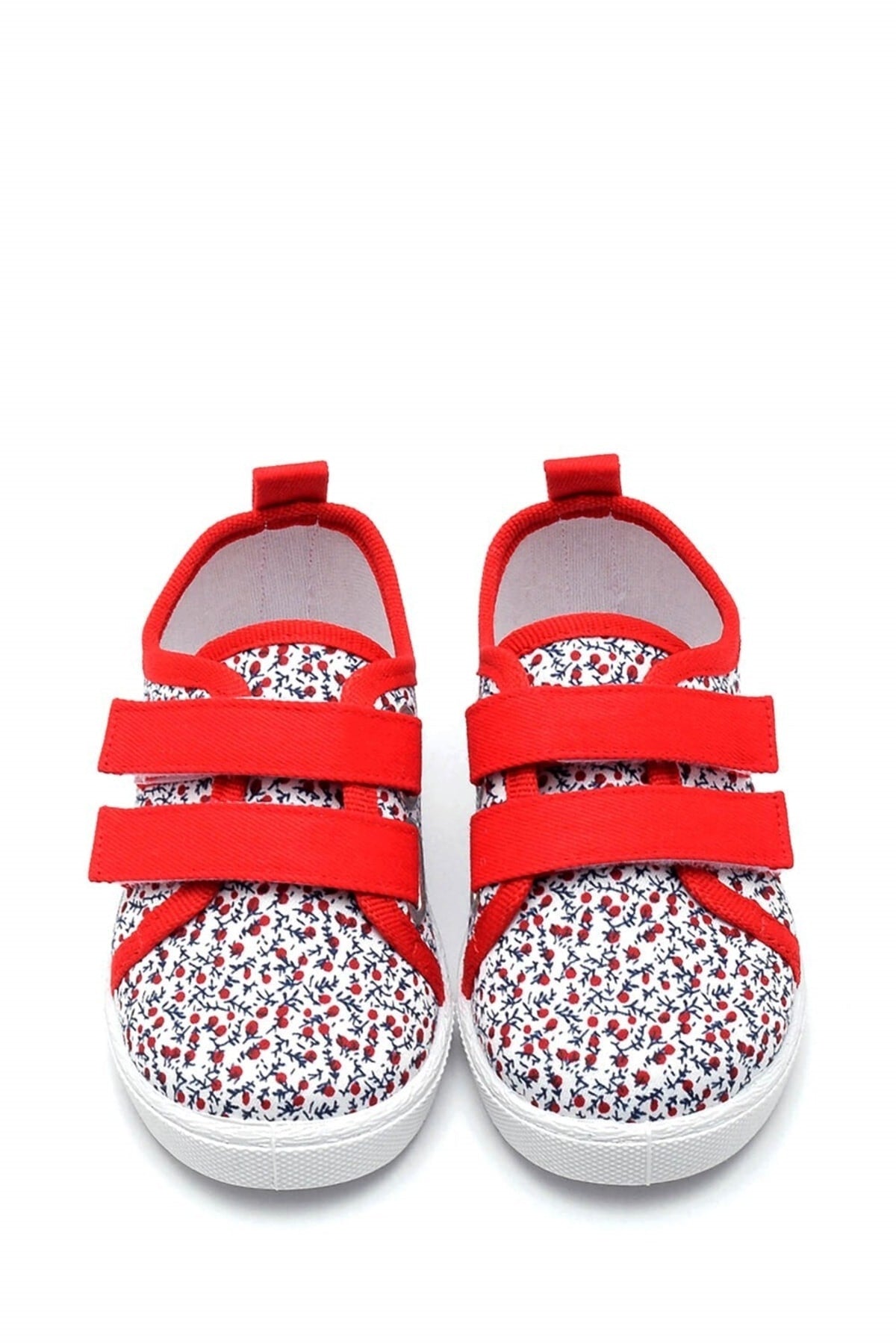 Kinder-Sportschuhe aus Leinen mit Blumenmuster und doppeltem Klettverschluss-Rot-F-498