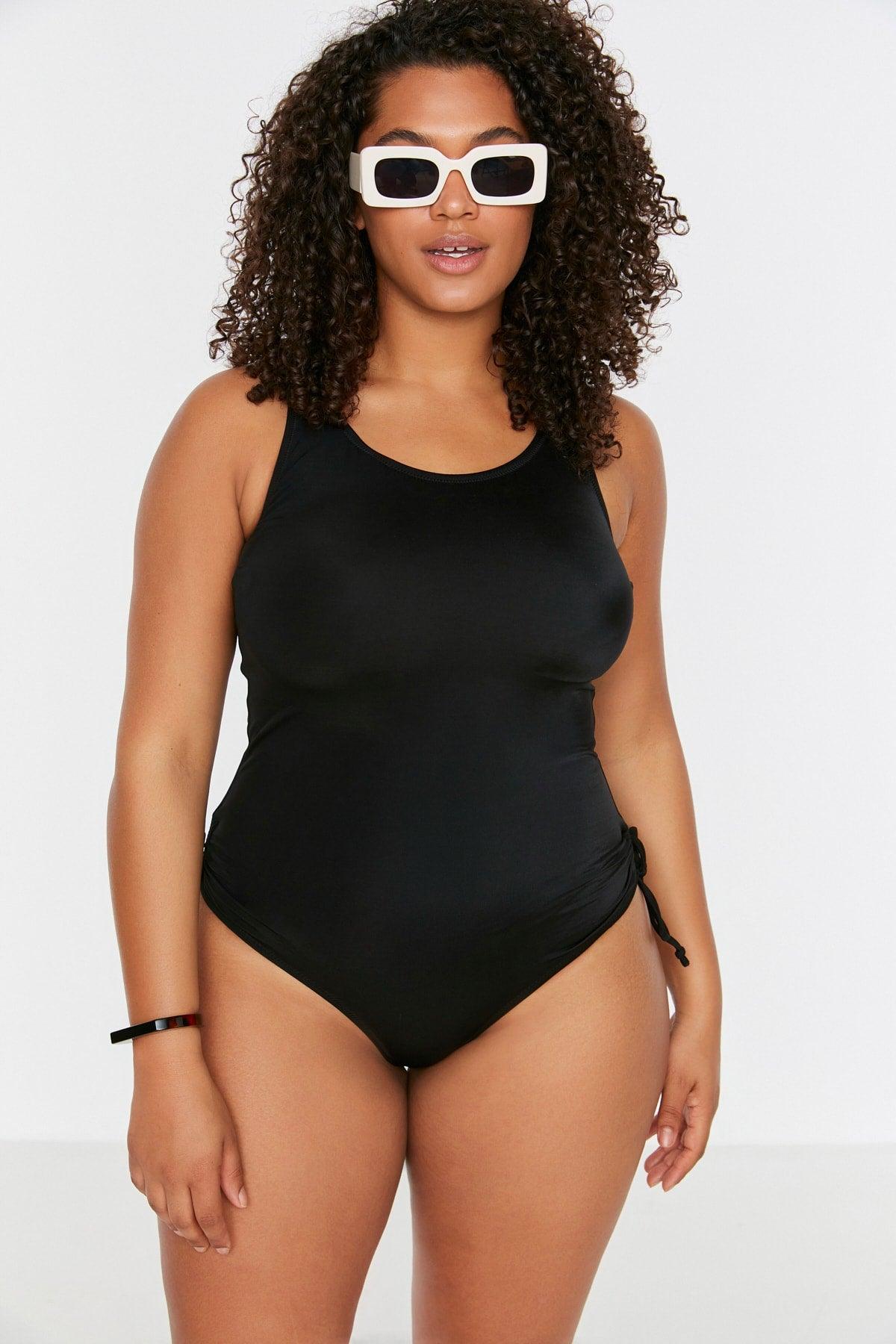 Black Ruffle Detailed Swimsuit TBBSS22MA0306 - Swordslife