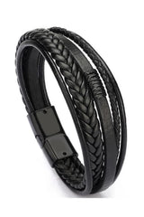 Men's Genuine Leather Bracelet Black Color Magnetic Clasp Braided Bracelet