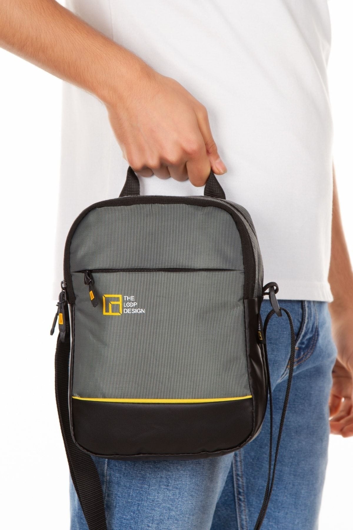 Unisex Gray 6 Compartment Adjustable Long Strap Waterproof Portfolio Bag Cross Hand And Shoulder Bag