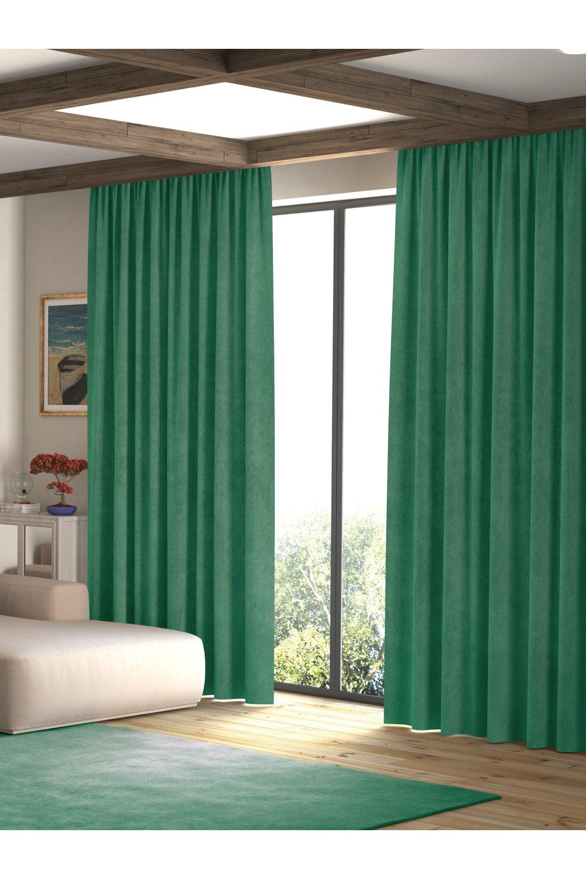 Velvet Textured Sea Green Island Backdrop Curtain Extraforward Pleated - Swordslife