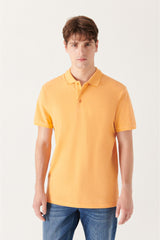  Мужская светло-оранжевая дышащая футболка из 100 % хлопка стандартного кроя с воротником-поло стандартного кроя E001004