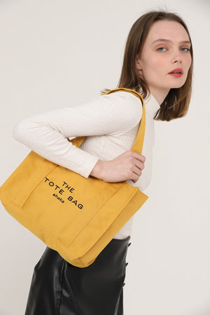 Mustard U45 Snap Closure The Tote Bag Embroidered Canvas Fabric Casual Women'S Arm And Shoulder Bag 25X