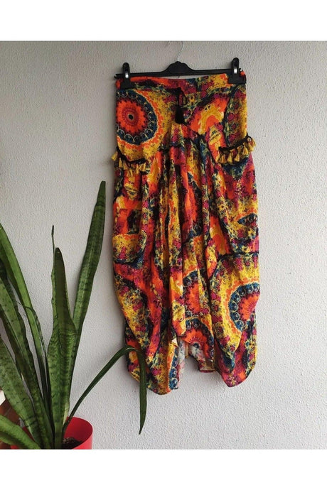 Orange Patterned Shalwar Model Authentic Loose Skirt - Swordslife