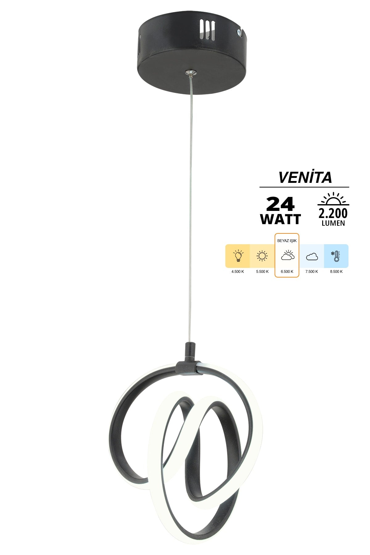 Venita Black Modern Pendant Lamp Led Chandelier White Light Living Room Kitchen Room Led Chandelier
