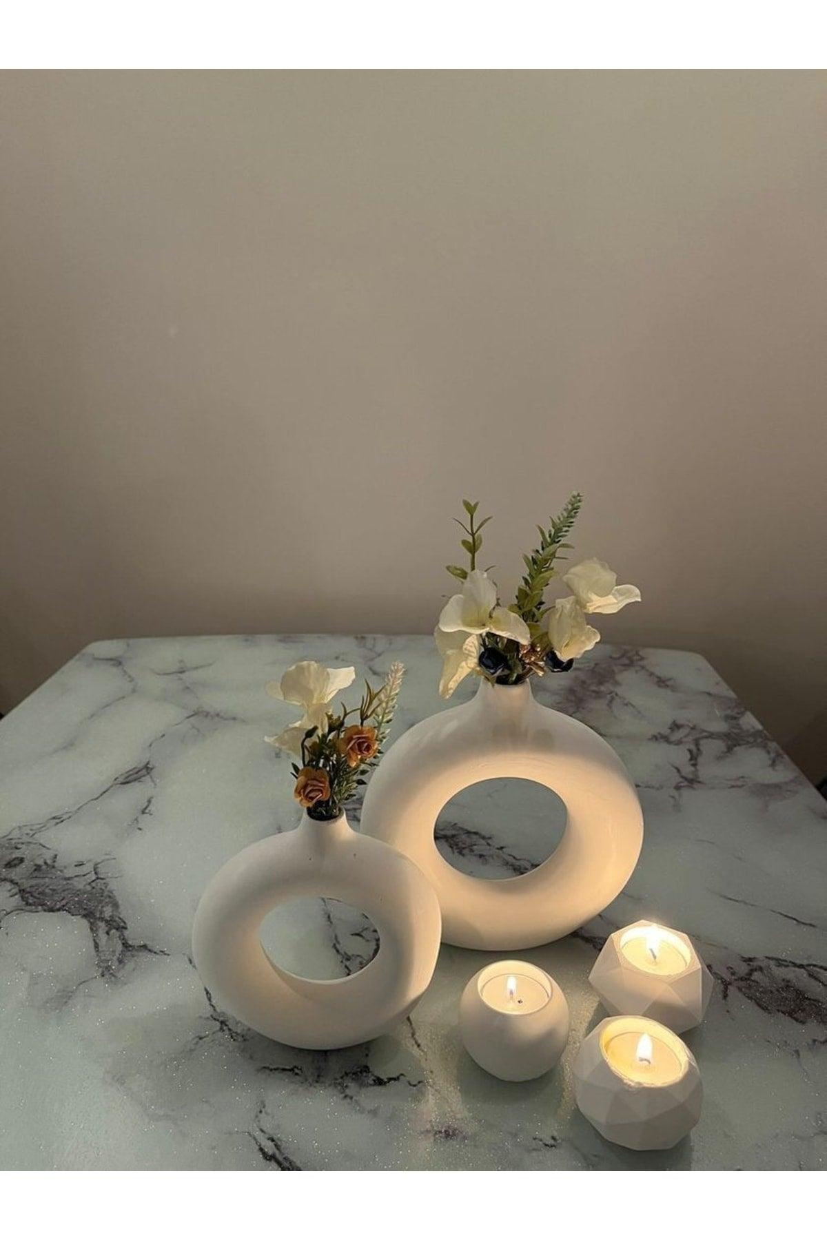 Set of 2 Ring Vase and 3 Tealight Candle Holder Bohemian - Swordslife