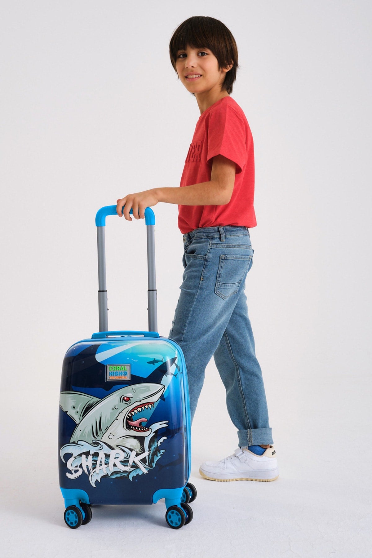 Kids Navy Blue Shark Pattern Kid'S Suitcase 16741