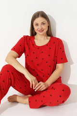 Red Curve Plus Size Oversized Short Sleeve Cotton Pajamas Set - Swordslife