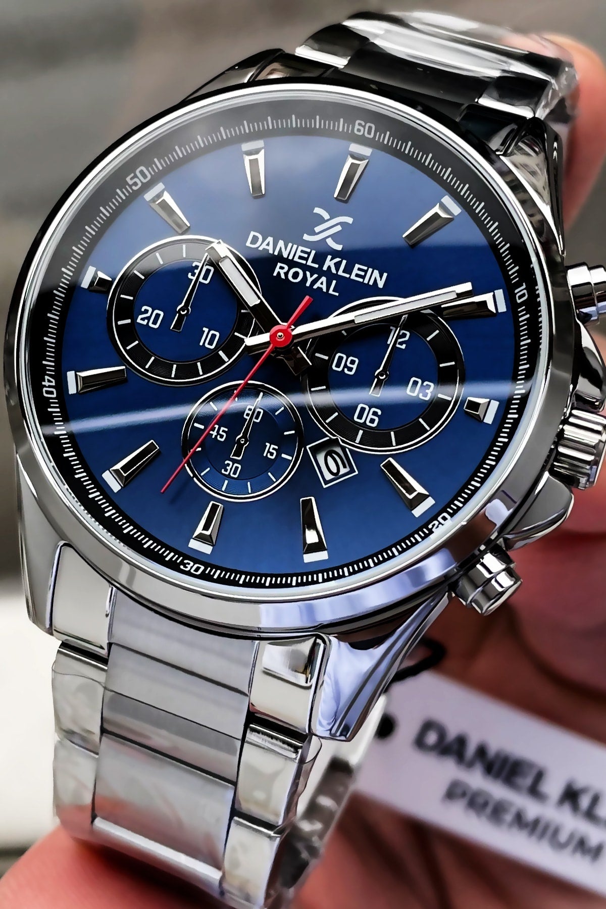 Men's Wristwatch 3 Atm Waterproof Silver Color Steel Band + Natural Stone Bracelet Elg74