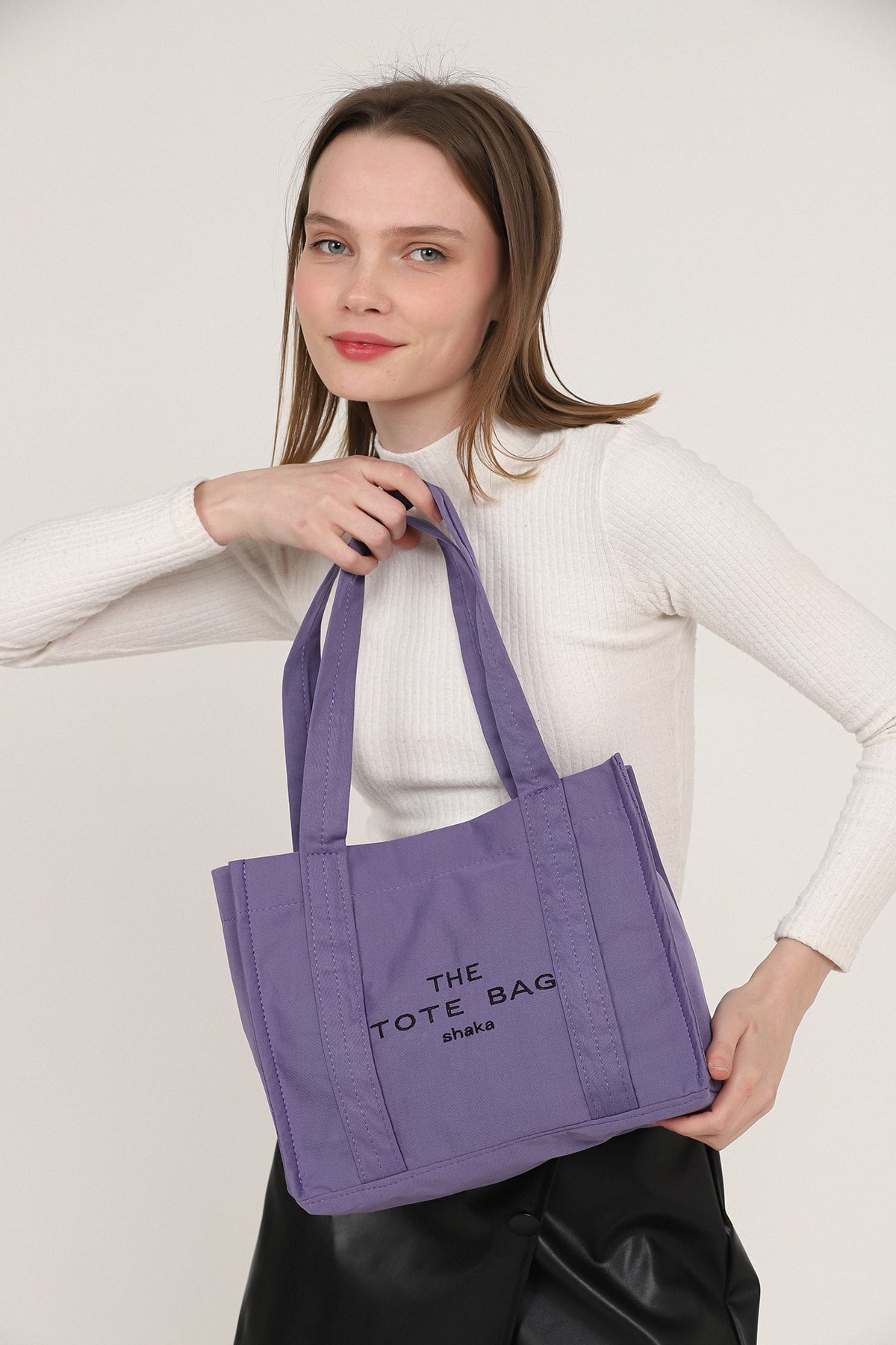 Lilac U45 Snap Closure The Tote Bag Embroidered Canvas Fabric Daily Women's Arm And Shoulder Bag 25x30