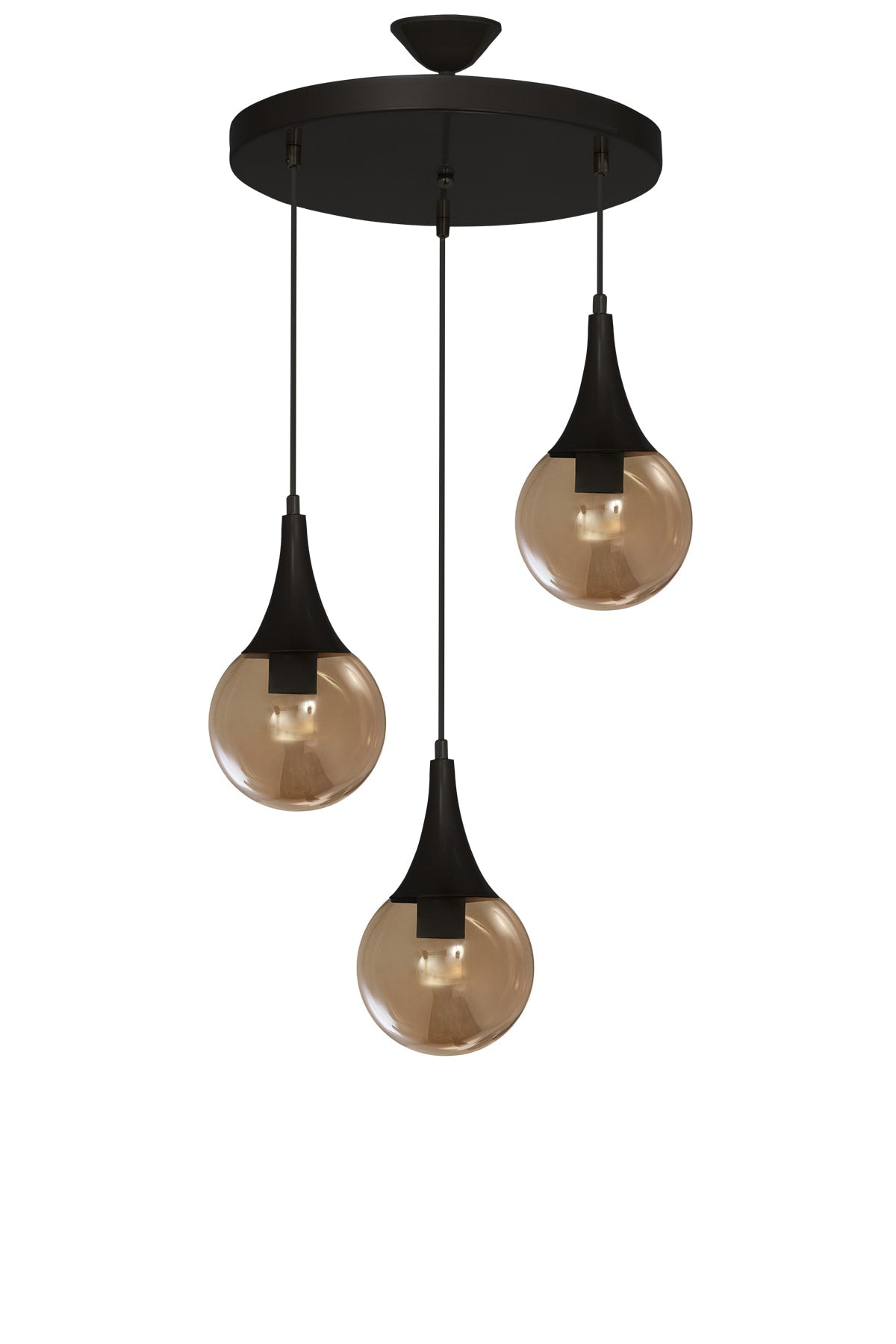 Damla 3-Piece Black Round Honey Glass Pendant Lamp Chandelier