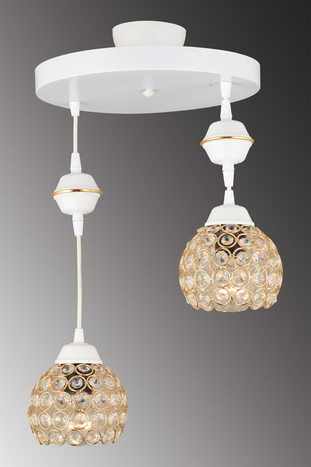 Pendant Lamp Tray White 2-Piece Crystal Downward Facing Luxury Chandelier