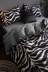 Elastic Bed Linen Duvet Cover Set Single Zebra Black White - Swordslife