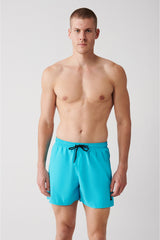 Men's Turquoise Quick Dry Standard Size Straight Swimwear Marine Shorts E003801