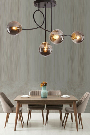 Jade Modern Globe Glass Black Case Smoked Glass Living Room - Kitchen - Bedroom 4-Piece Chandelier