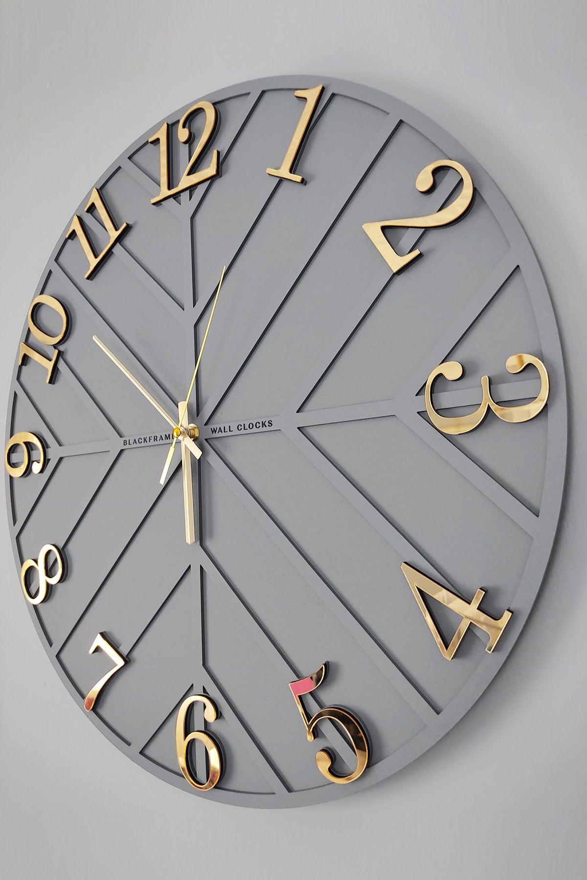 Diagonal Lines - Gray & Gold - 50cm Wall Clock - Swordslife