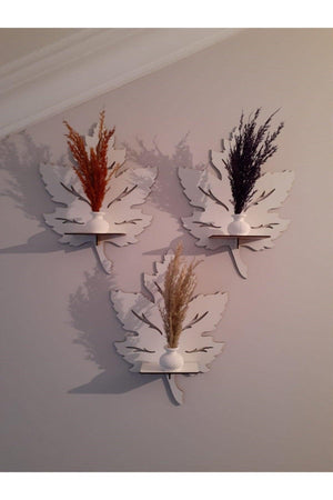 3 Pcs White Wall Ornament Shelf Leaf Candle Holder Wall Decor Sconce Table Object 28x21.5 - Swordslife